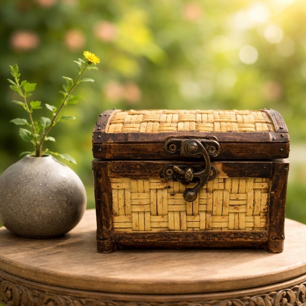 Tradewind Bay Decorative Resin Wicker Look Pirate Chest Shape Trinket‎ Latch Box